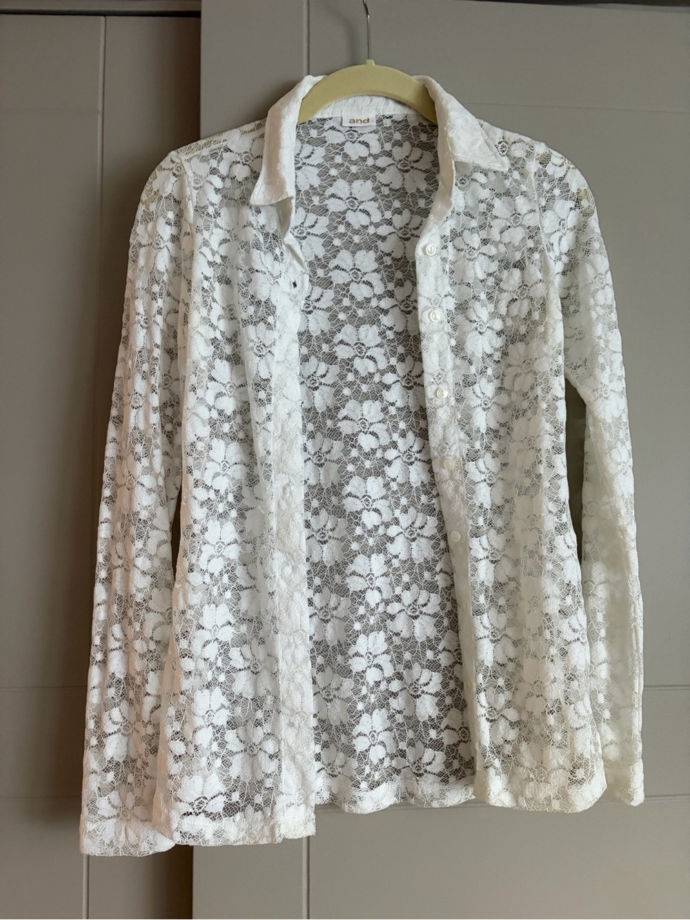 and Fitted Italian White stretch Lace Button-Down Shirt